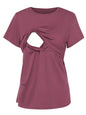 Maternity clothes-Knitted Round Neck Short Sleeve Nursing T-Shirt