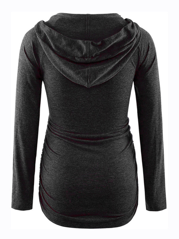 Maternity solid color hooded pocket long-sleeved T-shirt