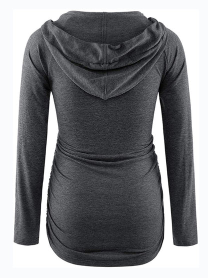 Maternity solid color hooded pocket long-sleeved T-shirt