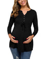 Maternity solid color drawstring button half cardigan long-sleeve T-shirt