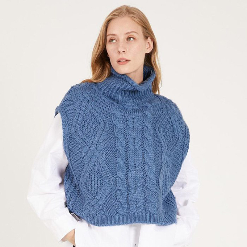 New Women's High Neck Jacquard Vest Sleeveless Knit Sweater