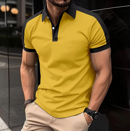 New Men's Casual Polo Shirt – Fashionable Lapel Button with Color Matching Design